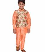 Orange plain cotton silk boys-kurta-pyjama