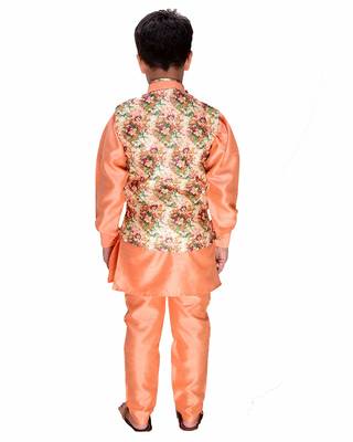 Orange plain cotton silk boys-kurta-pyjama 4