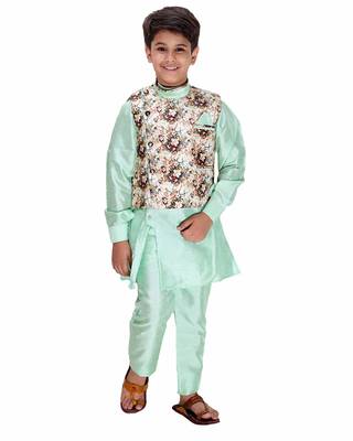 Green plain cotton silk boys-kurta-pyjama 1