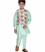 Green plain cotton silk boys-kurta-pyjama