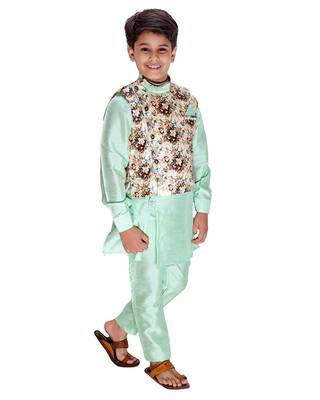 Green plain cotton silk boys-kurta-pyjama 2