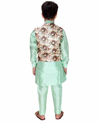 Green plain cotton silk boys-kurta-pyjama 4