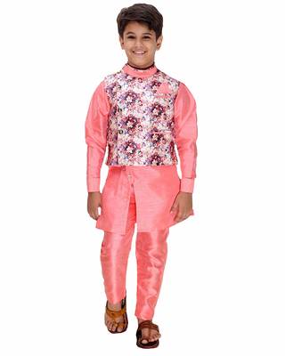 Pink plain cotton silk boys-kurta-pyjama 1