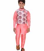 Pink plain cotton silk boys-kurta-pyjama