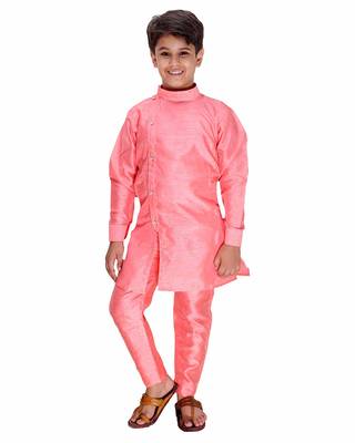 Pink plain cotton silk boys-kurta-pyjama 3
