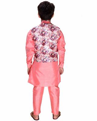Pink plain cotton silk boys-kurta-pyjama 4