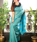 Sky Blue Blended Matka Saree With Allover Golden Printed Buta