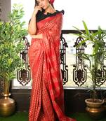 Dark Red Blended Matka Saree With Allover Golden Printed Buta
