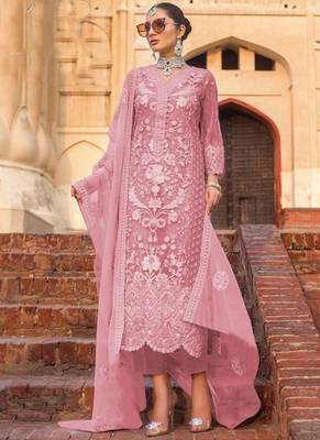 Peach Embroidered Net Salwar 1