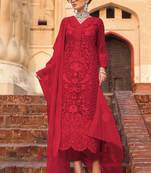 Red Embroidered Net Salwar