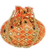 Women's Designer Partywear Bridal Potli Clutch Bag Orange (Single Bag)