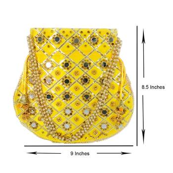 Women's Designer Partywear Bridal Potli Clutch Bag Yellow (Single Bag) 6