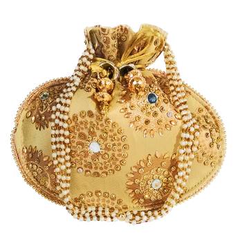 Women's Designer Bridal Potli Clutch Bag for Partywear Golden (Single Bag) 1