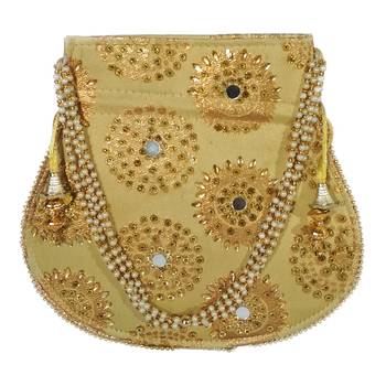 Women's Designer Bridal Potli Clutch Bag for Partywear Golden (Single Bag) 2