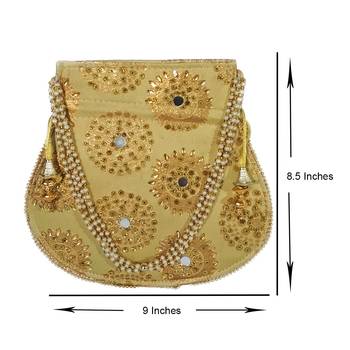 Women's Designer Bridal Potli Clutch Bag for Partywear Golden (Single Bag) 5
