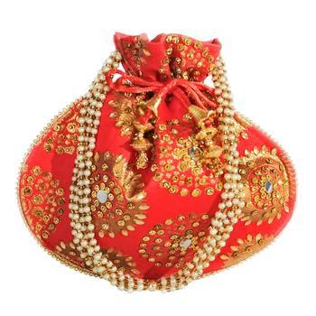 Women's Designer Bridal Potli Clutch Bag for Partywear Red (Single Bag) 1