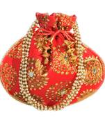 Women's Designer Bridal Potli Clutch Bag for Partywear Red (Single Bag)