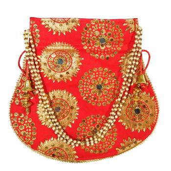 Women's Designer Bridal Potli Clutch Bag for Partywear Red (Single Bag) 2