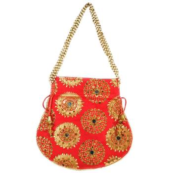Women's Designer Bridal Potli Clutch Bag for Partywear Red (Single Bag) 3