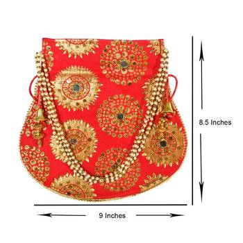 Women's Designer Bridal Potli Clutch Bag for Partywear Red (Single Bag) 5