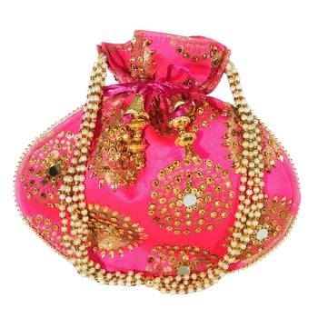 Women's Designer Bridal Potli Clutch Bag for Partywear Magenta (Single Bag) 1
