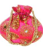 Women's Designer Bridal Potli Clutch Bag for Partywear Magenta (Single Bag)
