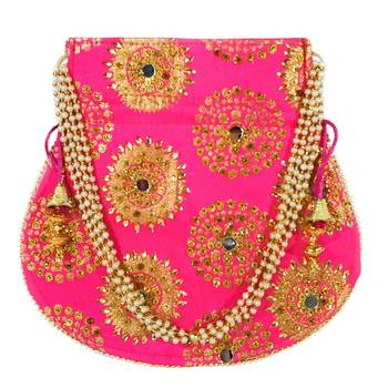 Women's Designer Bridal Potli Clutch Bag for Partywear Magenta (Single Bag) 2
