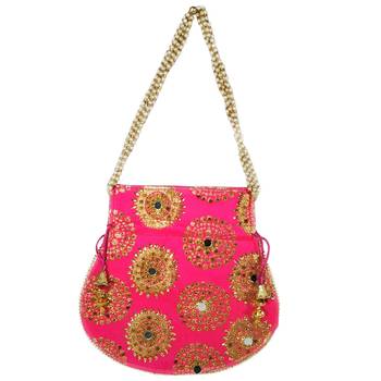 Women's Designer Bridal Potli Clutch Bag for Partywear Magenta (Single Bag) 3