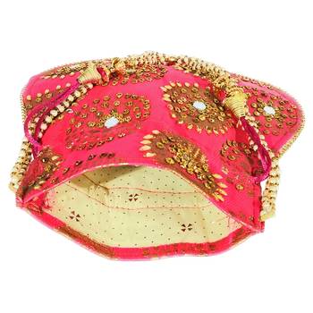 Women's Designer Bridal Potli Clutch Bag for Partywear Magenta (Single Bag) 4