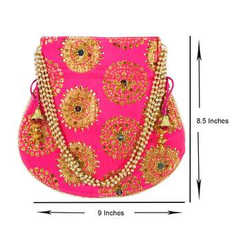 Women's Designer Bridal Potli Clutch Bag for Partywear Magenta (Single Bag) 5