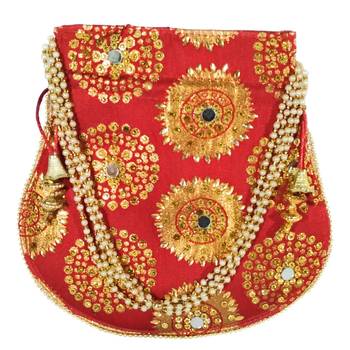 Women's Designer Bridal Potli Clutch Bag for Partywear Maroon (Single Bag) 2