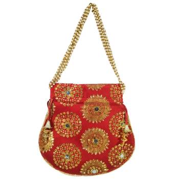 Women's Designer Bridal Potli Clutch Bag for Partywear Maroon (Single Bag) 3