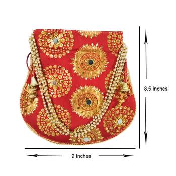 Women's Designer Bridal Potli Clutch Bag for Partywear Maroon (Single Bag) 5
