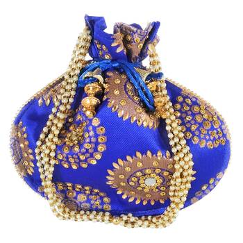Women's Designer Bridal Potli Clutch Bag for Partywear Blue (Single Bag) 1