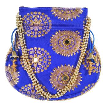 Women's Designer Bridal Potli Clutch Bag for Partywear Blue (Single Bag) 2