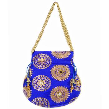 Women's Designer Bridal Potli Clutch Bag for Partywear Blue (Single Bag) 3