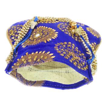 Women's Designer Bridal Potli Clutch Bag for Partywear Blue (Single Bag) 4