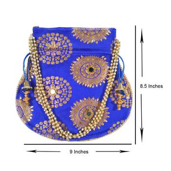 Women's Designer Bridal Potli Clutch Bag for Partywear Blue (Single Bag) 5