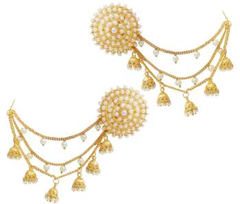 Designer Ethnic Indian Bollywood Celebrity Copy Pearl Tops Studs Chain Earrings Set 1