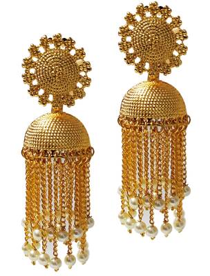 Ethnic Indian Bollywood Chain Style Gold Plated Jhumki Earrings Set 1