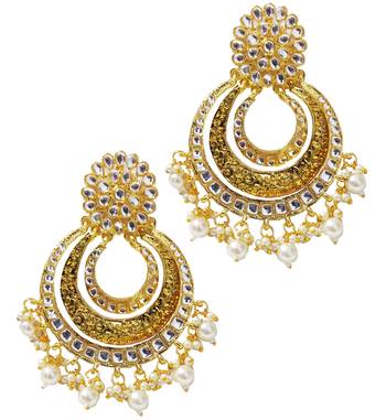Ethnic Indian Bollywood Kundan Pearl Chandbali Earrings Set 1