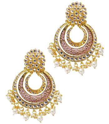 Ethnic Indian Bollywood Pink Meenakari Chandbali Earrings Set 1