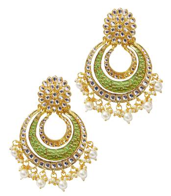 Ethnic Indian Bollywood Mint Green Meenakari Chandbali Earrings Set 1
