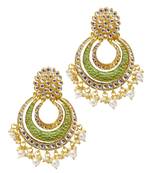 Ethnic Indian Bollywood Mint Green Meenakari Chandbali Earrings Set