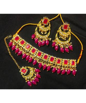Designer Choker CZ Ruby Kundan Pearl Jewelry Set 1