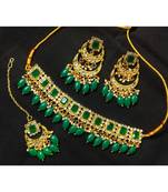 Designer Choker CZ Emerald Green Kundan Pearl Jewelry Set