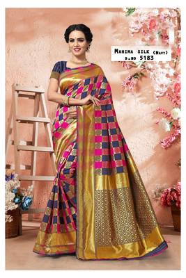 magenta woven art silk saree with blouse 1