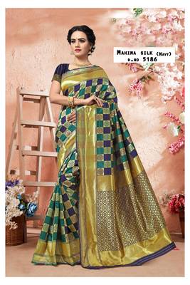 green woven art silk saree with blouse 1