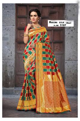 green woven art silk saree with blouse 1