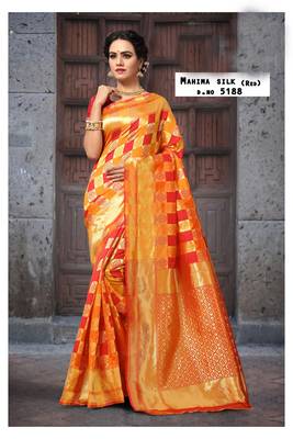 yellow woven art silk saree with blouse 1